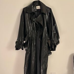Faux Leather Black Trench Coat